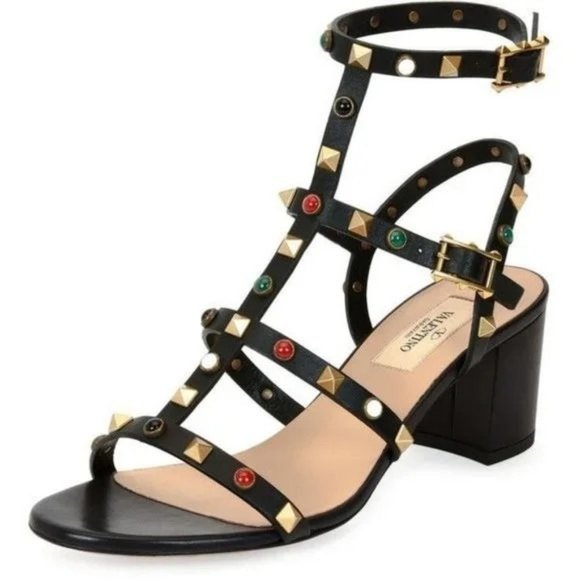 Valentino Shoes - Valentino Rockstud Rolling Cabochon Sandals in Nero